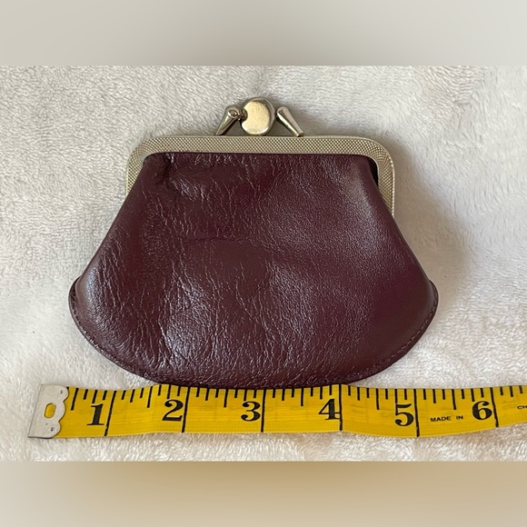 Vintage genuine leather kiss lock 2 side purse wallet burgundy, wine, color - Picture 6 of 7